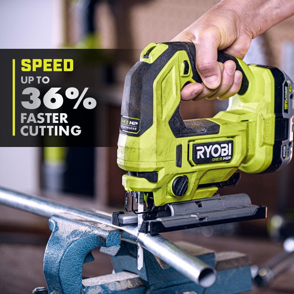 RYOBI ONE+ HP 18V Brushless Cordless Jig Saw (Tool Only) with All Purpose Jigsaw Blade Set (20-Piece)