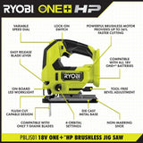 RYOBI ONE+ HP 18V Brushless Cordless Jig Saw (Tool Only) with All Purpose Jigsaw Blade Set (20-Piece)