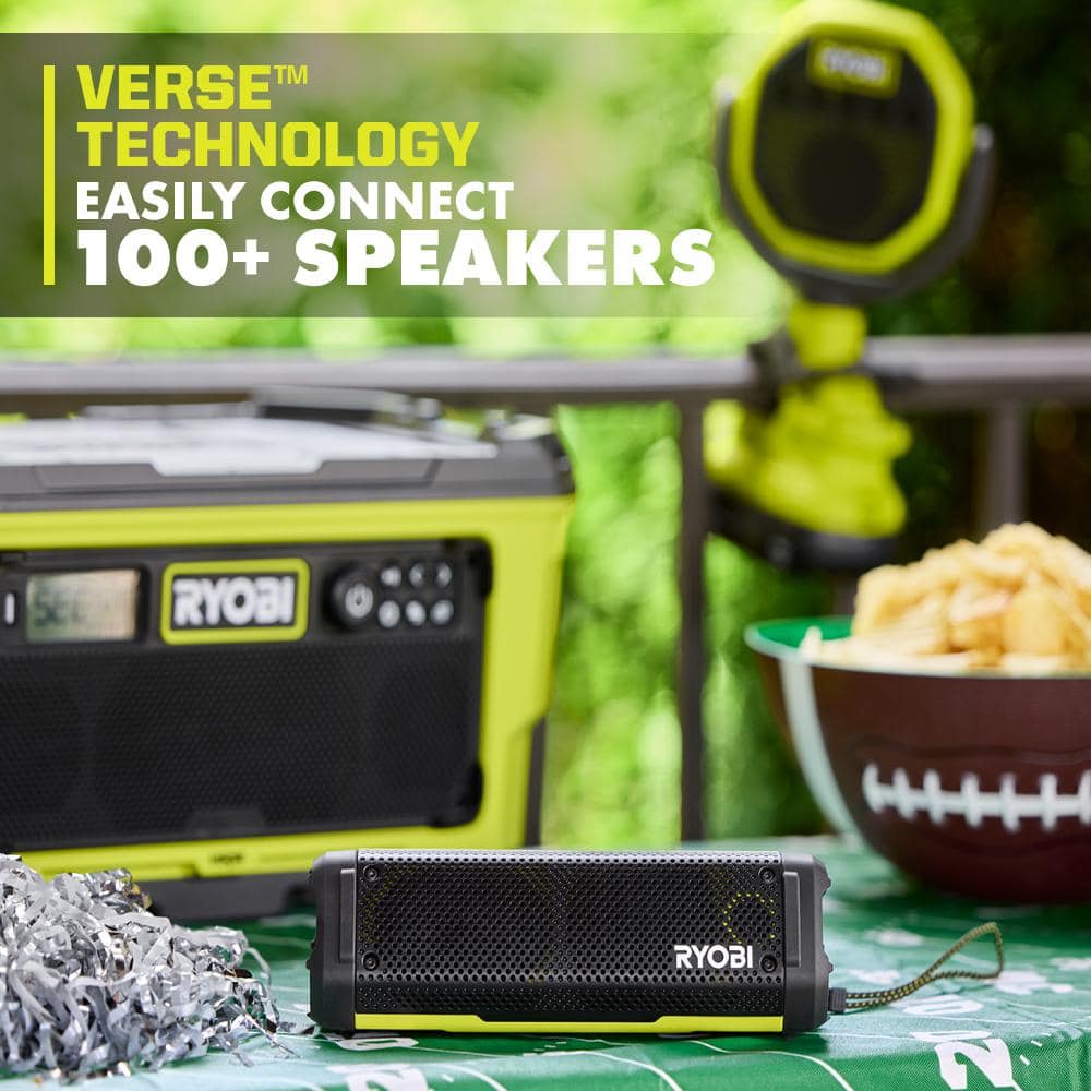 RYOBI USB Lithium Cordless Bluetooth Charging Speaker Kit with 2.0 Ah Battery and Charging Cable
