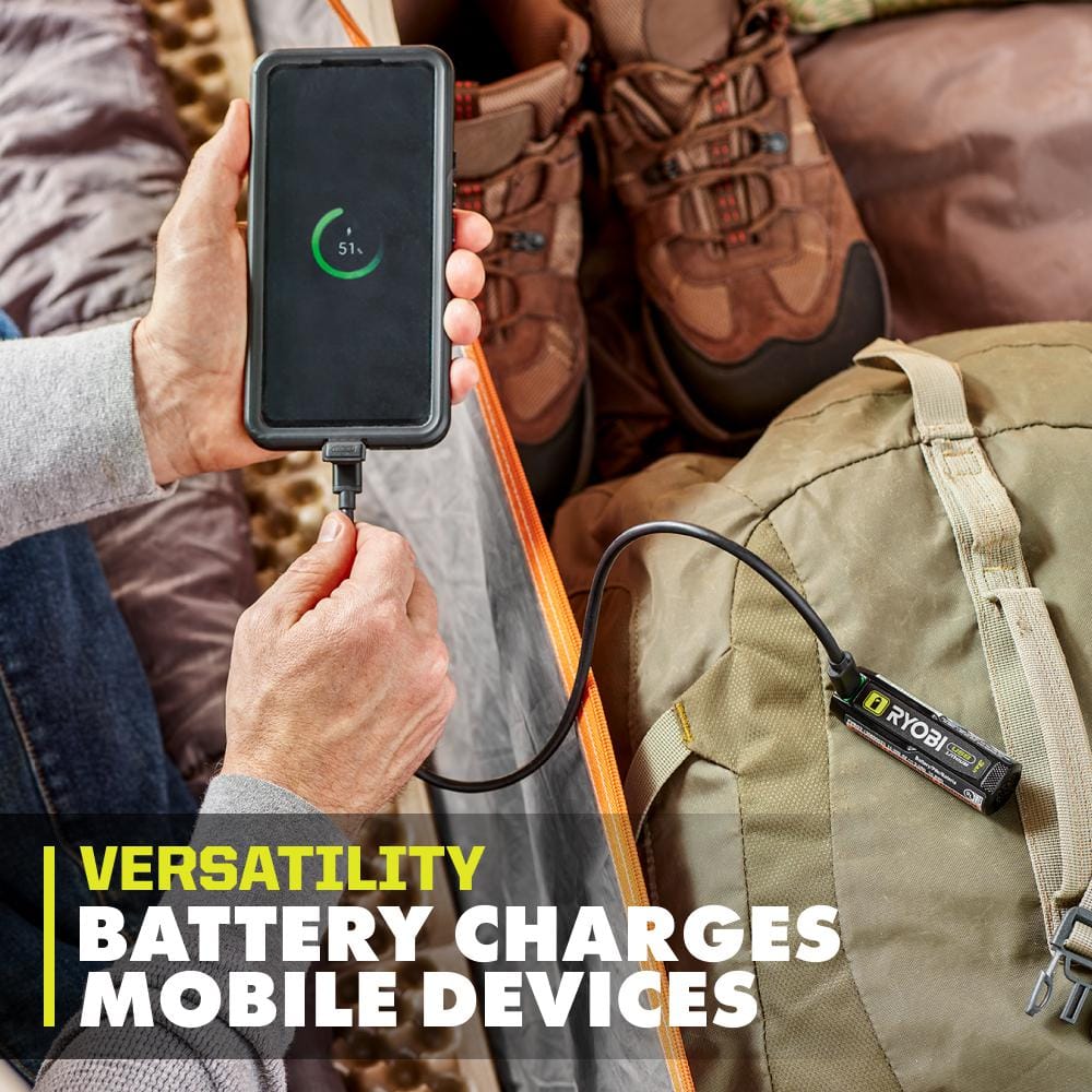 RYOBI USB Lithium Cordless Bluetooth Charging Speaker Kit with 2.0 Ah Battery and Charging Cable
