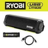 RYOBI USB Lithium Cordless Bluetooth Charging Speaker Kit with 2.0 Ah Battery and Charging Cable