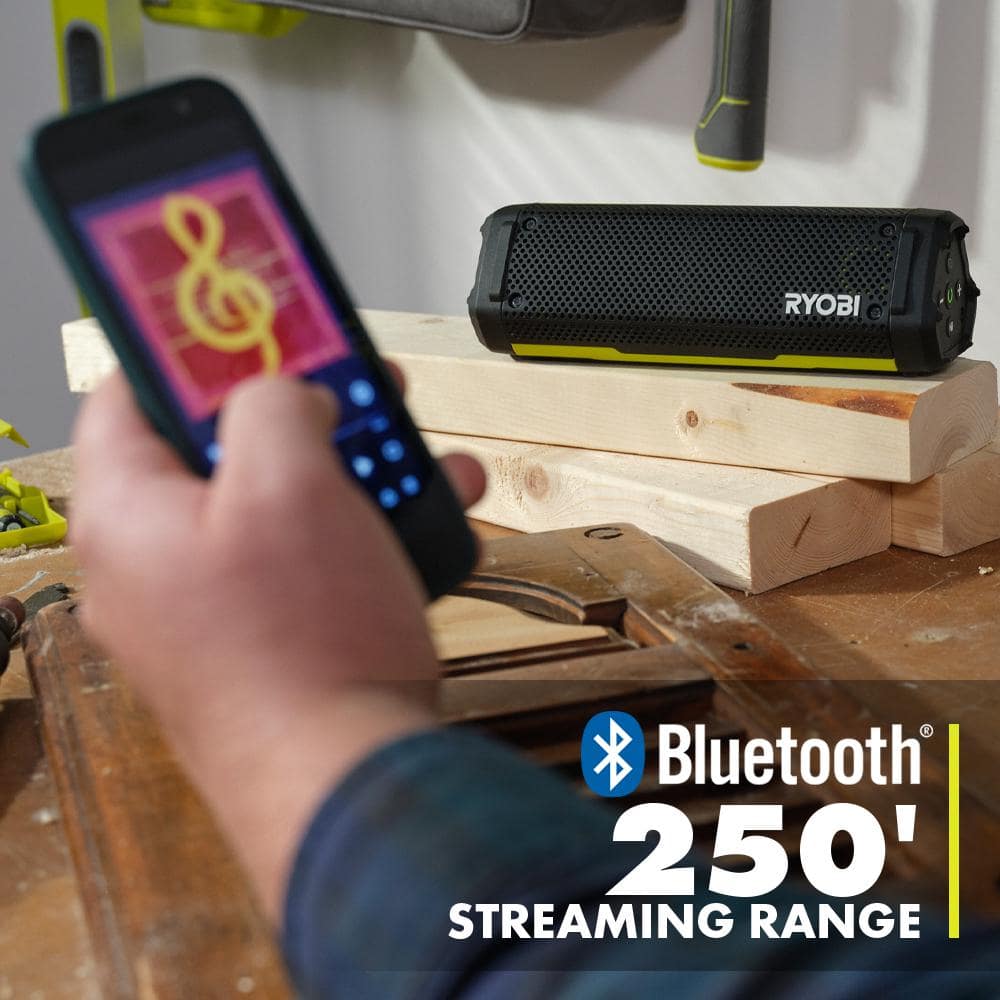 RYOBI USB Lithium Cordless Bluetooth Charging Speaker Kit with 2.0 Ah Battery and Charging Cable