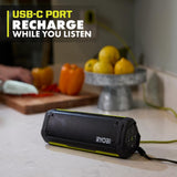 RYOBI USB Lithium Cordless Bluetooth Charging Speaker Kit with 2.0 Ah Battery and Charging Cable