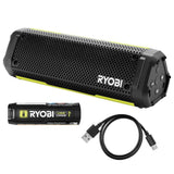 RYOBI USB Lithium Cordless Bluetooth Charging Speaker Kit with 2.0 Ah Battery and Charging Cable