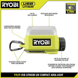 RYOBI USB Lithium Compact Cordless Area Light Kit with (1) 2Ah USB Battery and Charging Cable