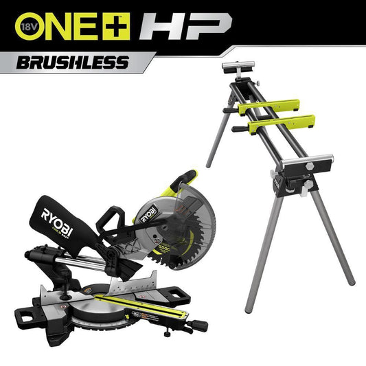 RYOBI ONE+ HP 18V Brushless Cordless 10 in. Sliding Compound Miter Saw (Tool Only) with Foldable Miter Saw QUICKSTAND