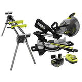 RYOBI ONE+ HP 18V Brushless Cordless 10 in. Sliding Compound Miter Saw Kit with 4.0 Ah Battery, Charger, and Miter Saw Stand