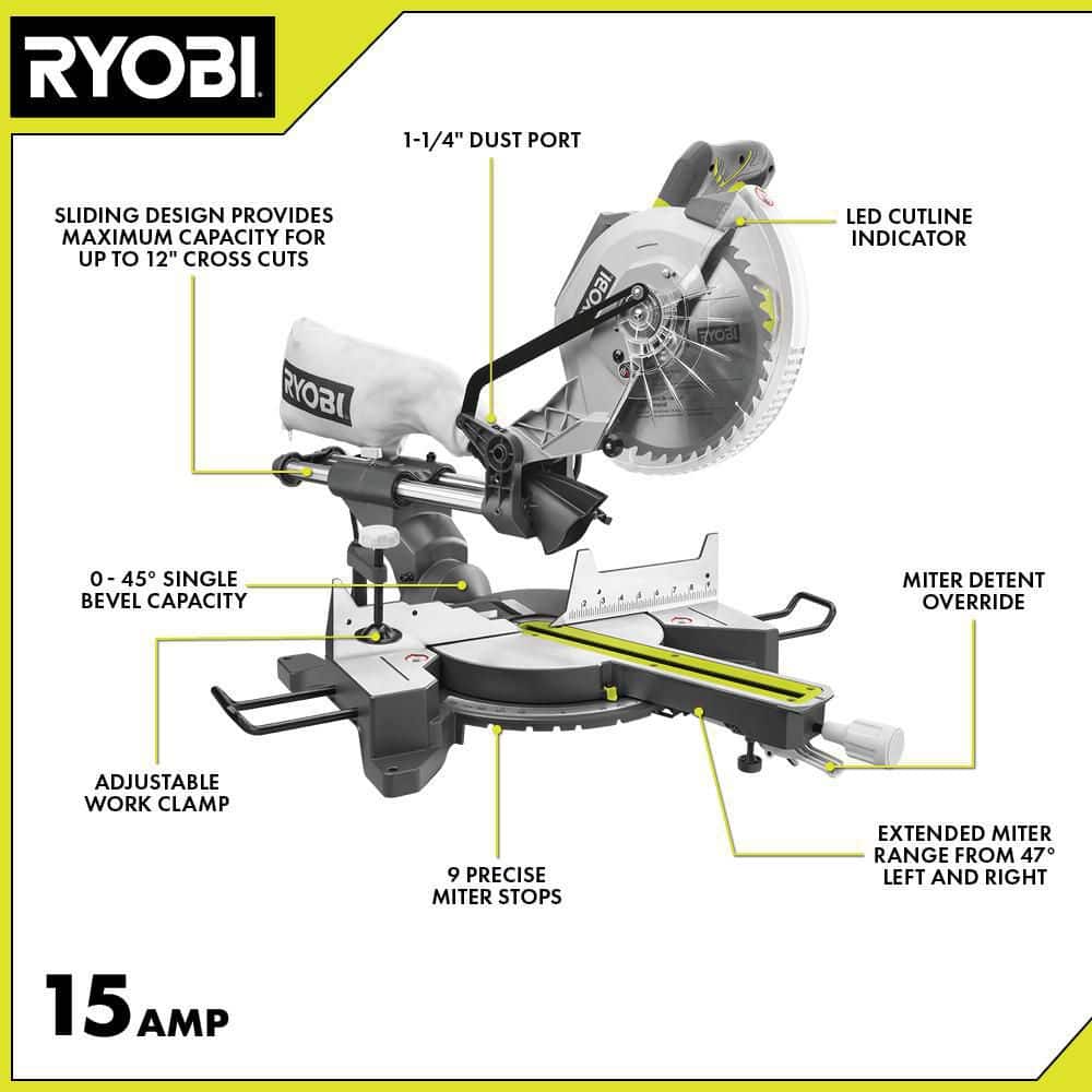 RYOBI 15 Amp 10 in. Corded Sliding Compound Miter Saw with LED Cutline Indicator (TSS103)