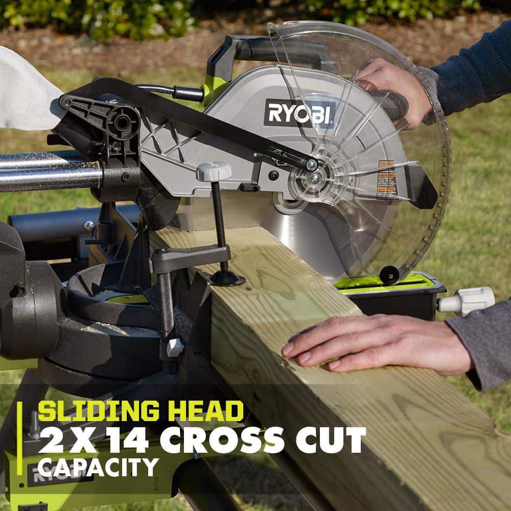 RYOBI 15 Amp Corded 12 in. Sliding Compound Miter Saw and ONE+ 18V 16-Gauge Cordless AirStrike Finish Nailer (Tool Only)