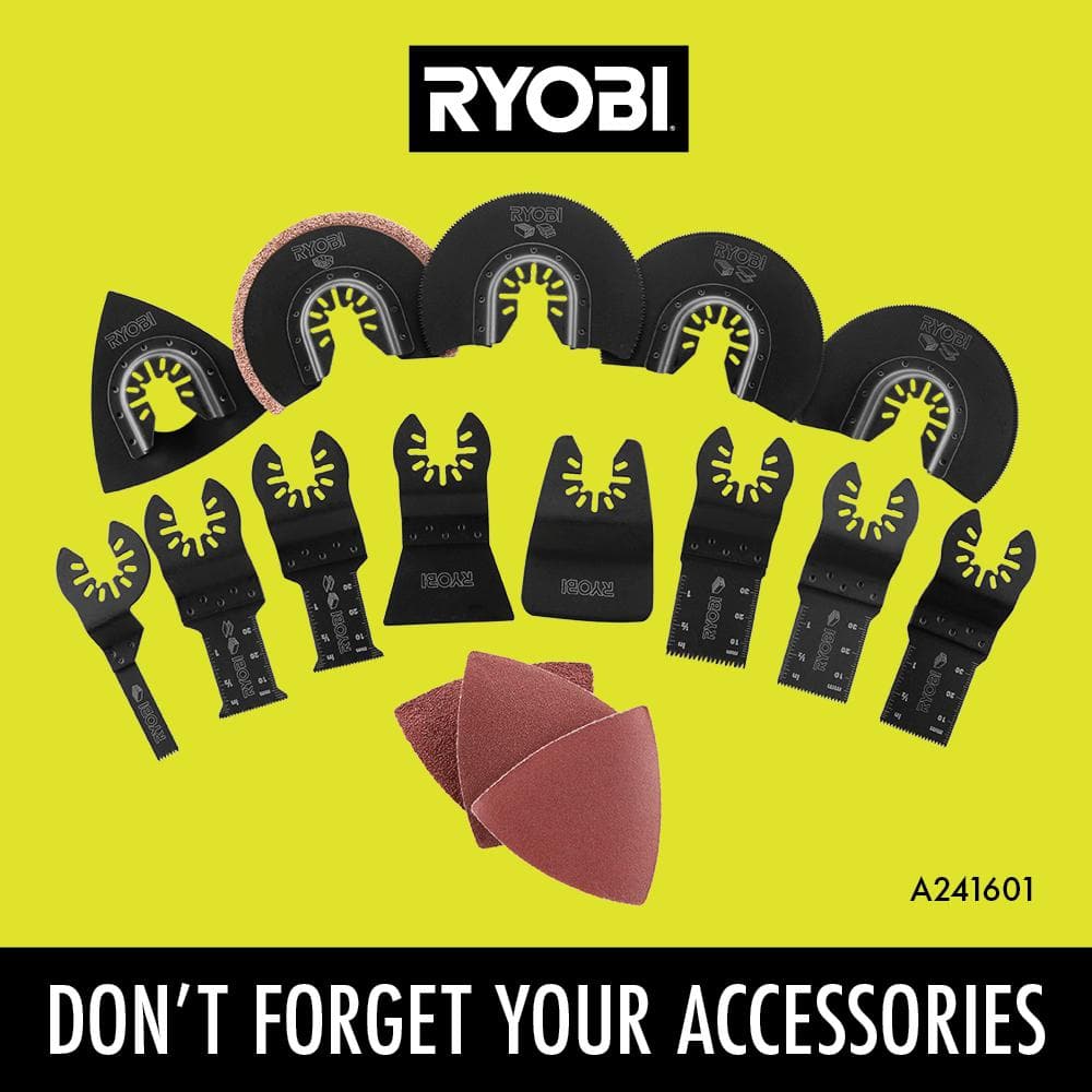 RYOBI ONE+ HP 18V Brushless Cordless Oscillating Multi-Tool (Tool Only) with 4-Piece Wood Oscillating Multi-Tool Blade Set