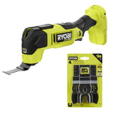 RYOBI ONE+ HP 18V Brushless Cordless Oscillating Multi-Tool (Tool Only) with 4-Piece Wood Oscillating Multi-Tool Blade Set