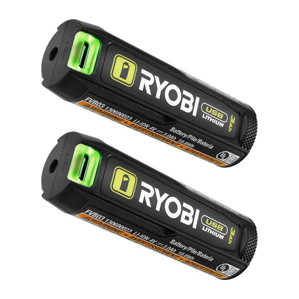 RYOBI USB Lithium 3.0 Ah Lithium-ion Rechargeable Battery (2-Pack)
