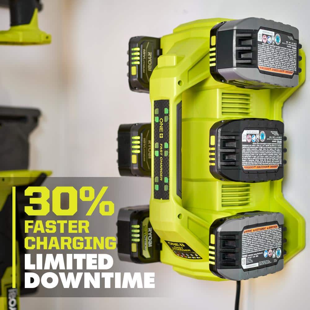 RYOBI ONE+ 18V Lithium-Ion 2.0 Ah Compact Battery (2-Pack) with 6-Port Charger