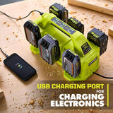 RYOBI ONE+ 18V Lithium-Ion 2.0 Ah Compact Battery (2-Pack) with 6-Port Charger