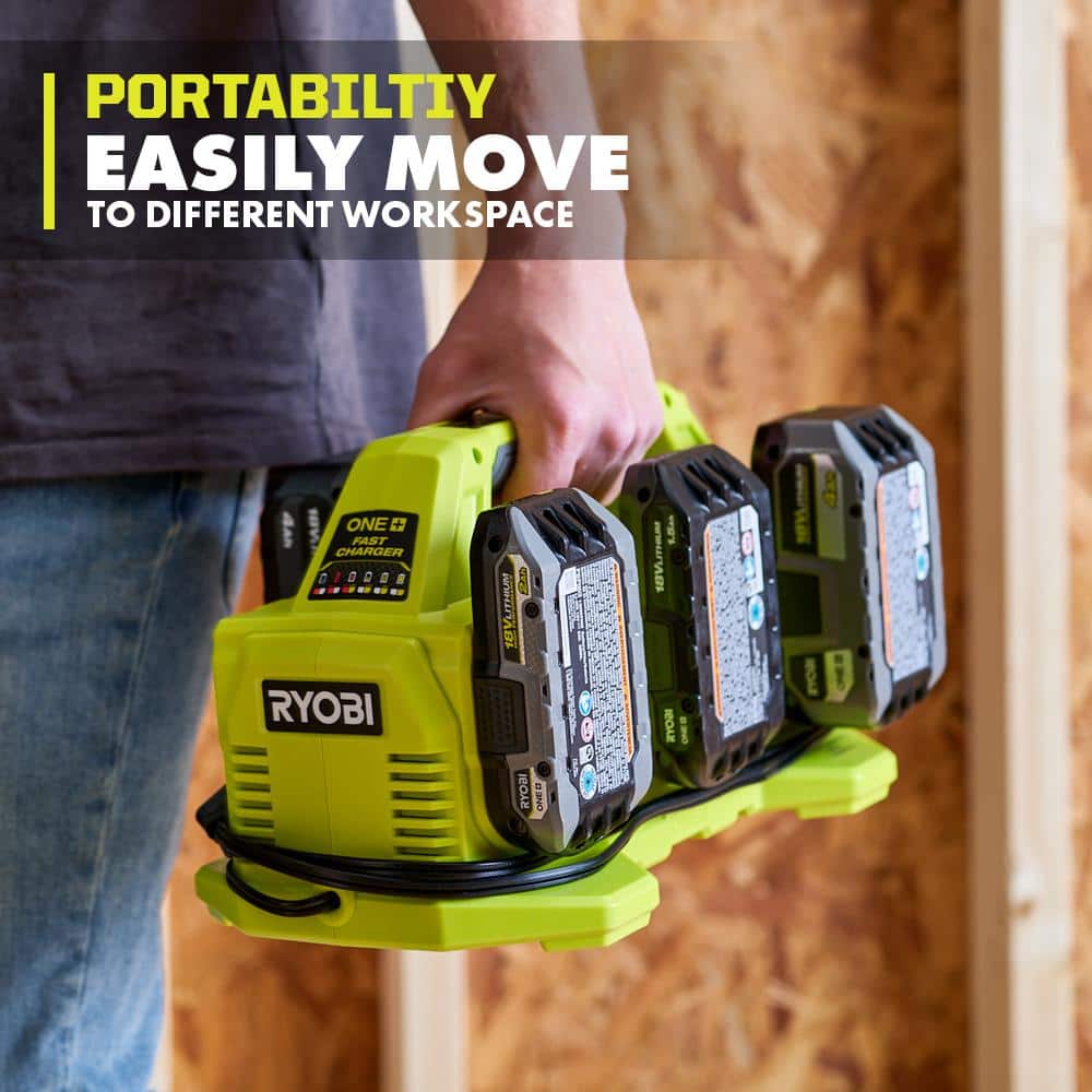 RYOBI ONE+ 18V Lithium-Ion 2.0 Ah Compact Battery (2-Pack) with 6-Port Charger