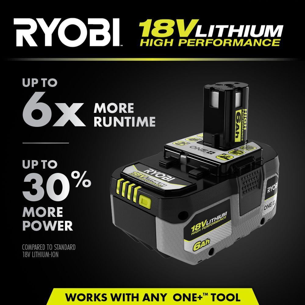RYOBI ONE+ 18V Lithium-Ion Charger with 6.0 Ah HIGH PERFORMANCE Battery (2-Pack)