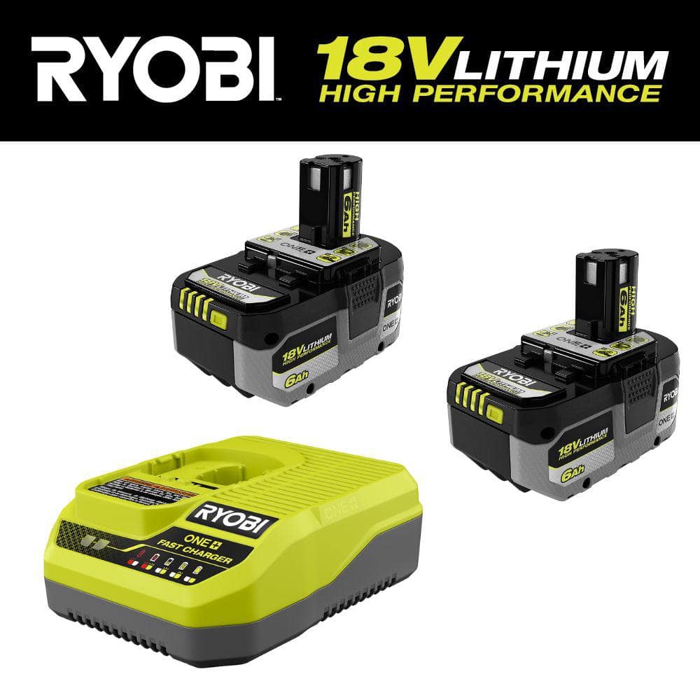 RYOBI ONE+ 18V Fast Charger with 6.0 Ah HIGH PERFORMANCE Battery (2-Pack)