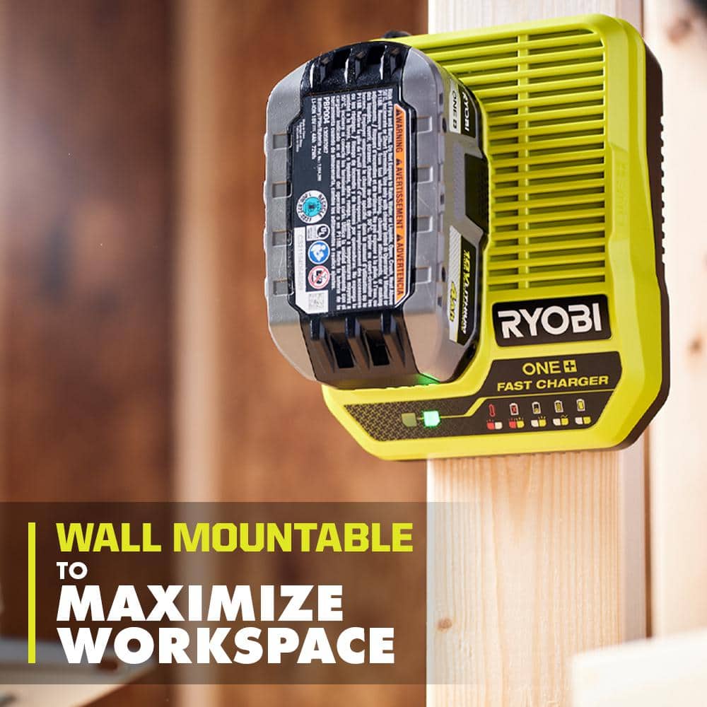 RYOBI ONE+ 18V Fast Charger with 6.0 Ah HIGH PERFORMANCE Battery (2-Pack)
