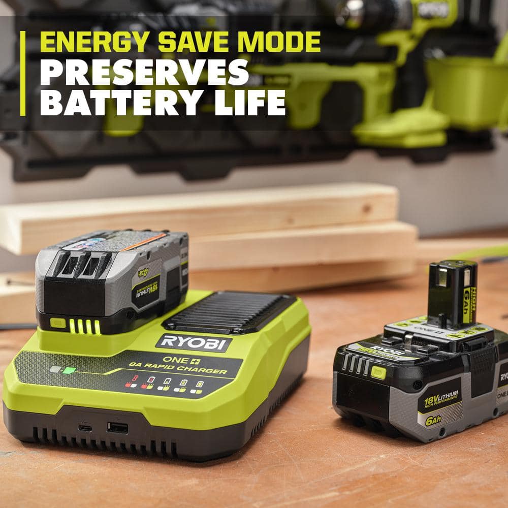 RYOBI ONE+ 18V 8A Rapid Charger with 6.0 Ah HIGH PERFORMANCE Battery (2-Pack)