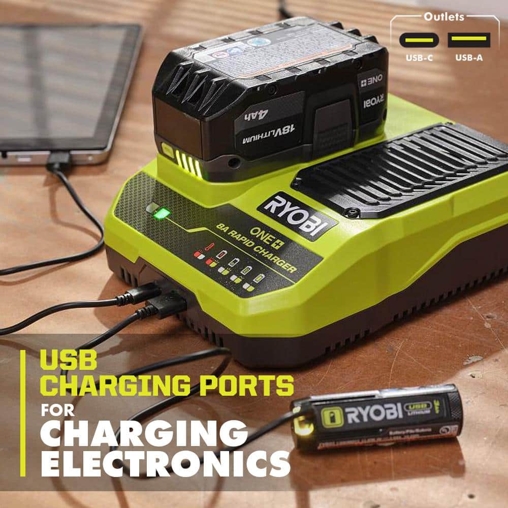 RYOBI ONE+ 18V 8A Rapid Charger with 6.0 Ah HIGH PERFORMANCE Battery (2-Pack)