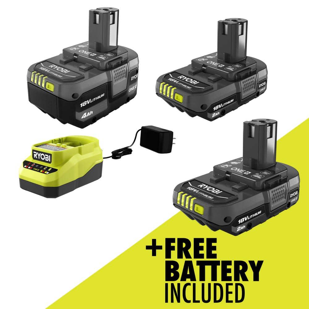 RYOBI ONE+ 18V Lithium-Ion Kit with 2.0 Ah and 4.0 Ah Batteries, Charger, and Free ONE+ 18V 2.0 Ah Lithium-Ion Battery