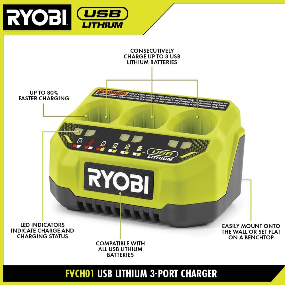 RYOBI USB Lithium 3-Port Charger
