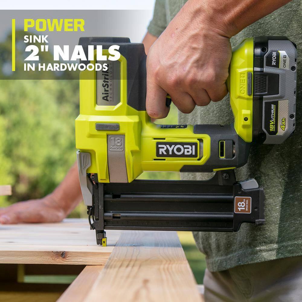 RYOBI ONE+ 18V Lithium-Ion Cordless 7-1/4 in. Compound Miter Saw and AirStrike 18-Gauge Brad Nailer Combo (Tools Only)