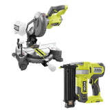 RYOBI ONE+ 18V Lithium-Ion Cordless 7-1/4 in. Compound Miter Saw and AirStrike 18-Gauge Brad Nailer Combo (Tools Only)