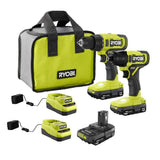 RYOBI ONE+ 18V Cordless 2-Tool Combo Kit with (2) 1.5 Ah Batteries, and Charger w/ 2.0 Ah Battery and Charger