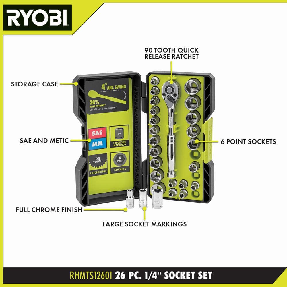RYOBI 26-Piece 1/4 in. Drive Ratchet and Socket Set