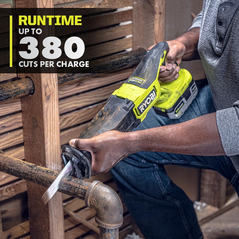 RYOBI ONE+ HP 18V Brushless Cordless Reciprocating Saw (Tool Only) with Reciprocating Saw Blade Set (15-Piece)