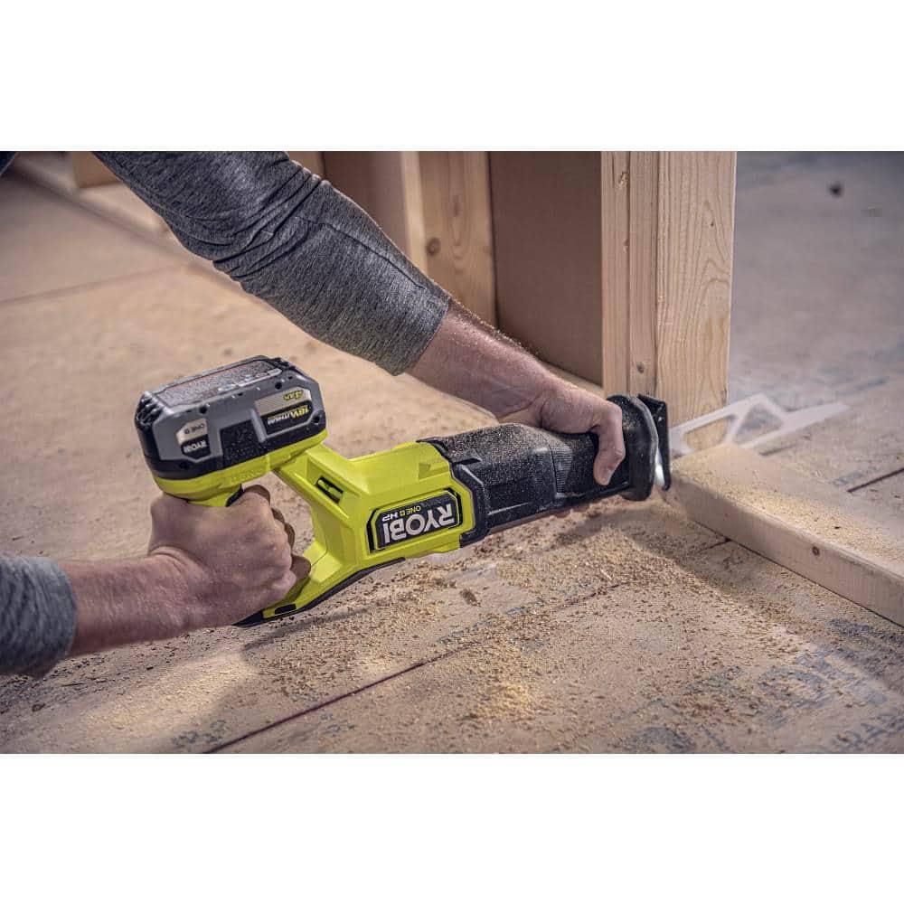 RYOBI ONE+ HP 18V Brushless Cordless Reciprocating Saw (Tool Only) with Reciprocating Saw Blade Set (15-Piece)