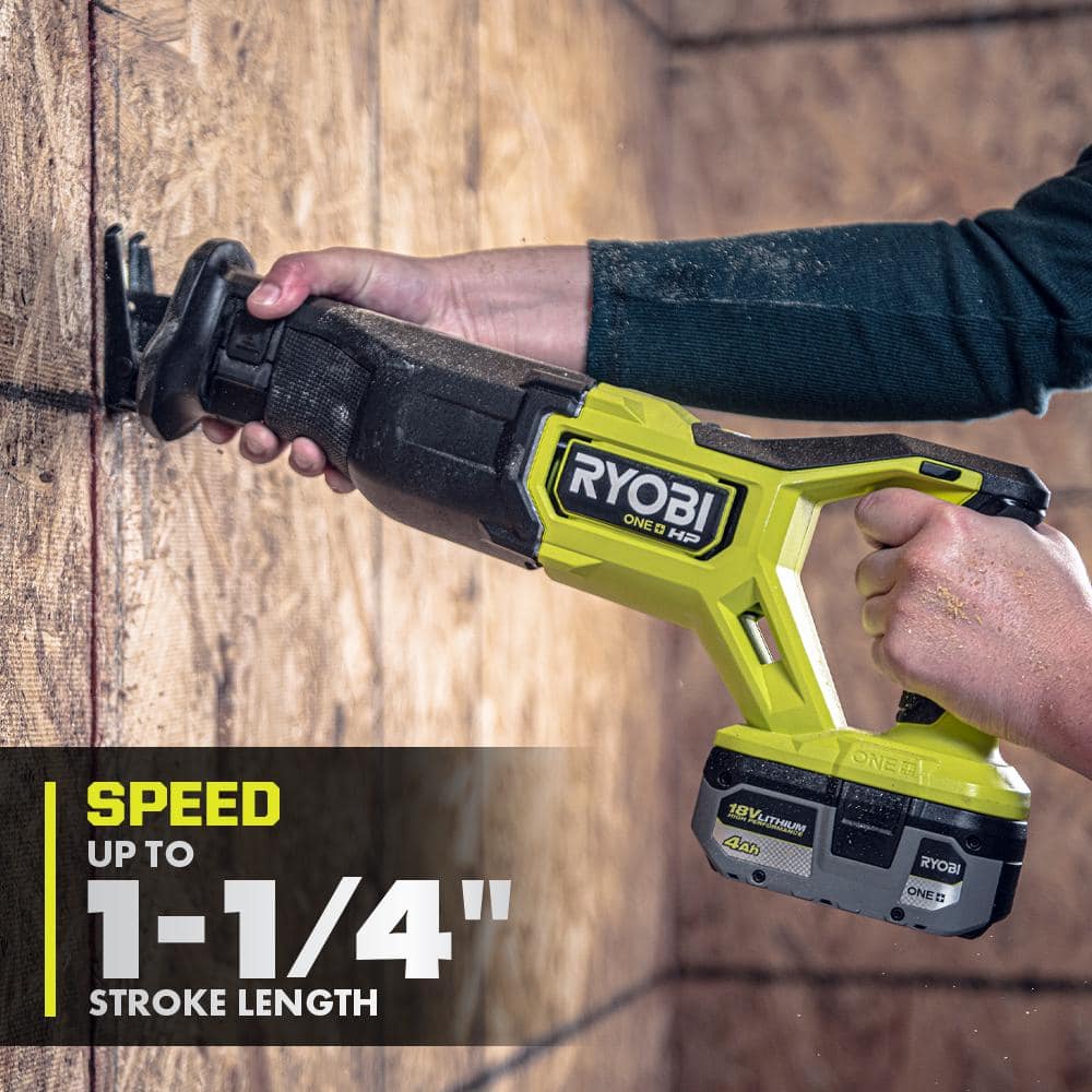 RYOBI ONE+ HP 18V Brushless Cordless Reciprocating Saw (Tool Only) with Reciprocating Saw Blade Set (15-Piece)