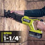 RYOBI 18-Volt ONE+ Cordless Brushless Reciprocating Saw Kit with Wood-Cutting Blade, 2.0 Ah Battery and Charger