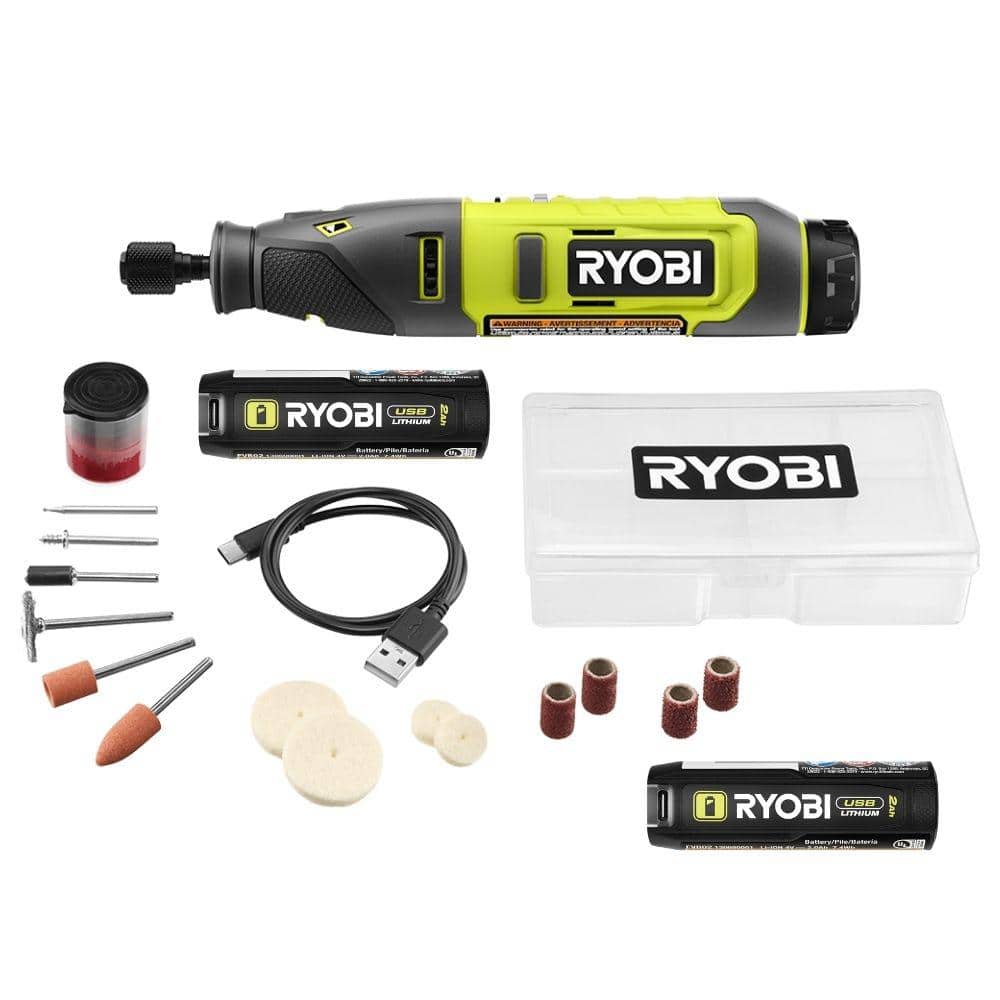 RYOBI USB Lithium Rotary Tool Kit with USB Lithium 2.0 Ah Lithium Rechargeable Battery