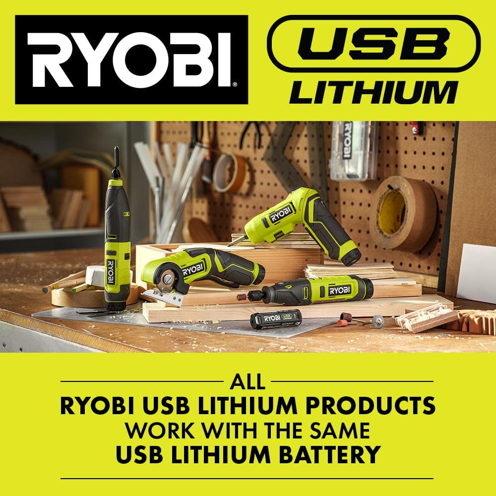 RYOBI USB Lithium Rotary Tool Kit with USB Lithium 2.0 Ah Lithium Rechargeable Battery