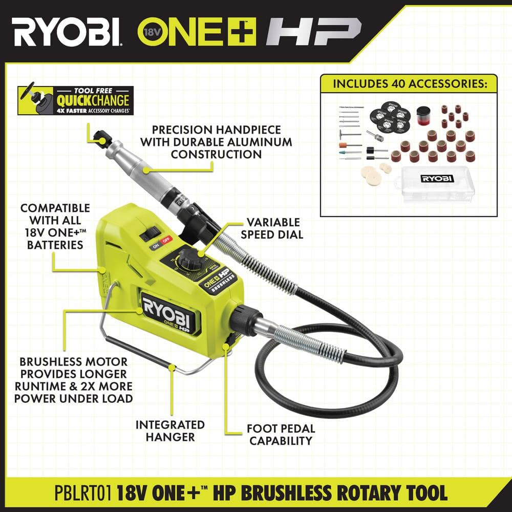 RYOBI ONE+ HP 18V Brushless Cordless Rotary Tool (Tool Only) with Variable Speed Rotary Foot Pedal