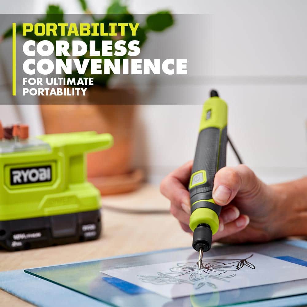 RYOBI ONE+ 18V Cordless Precision Craft Rotary Tool Kit with 1.5 Ah Battery, Charger, and Rotary Tool 29-Piece Kit
