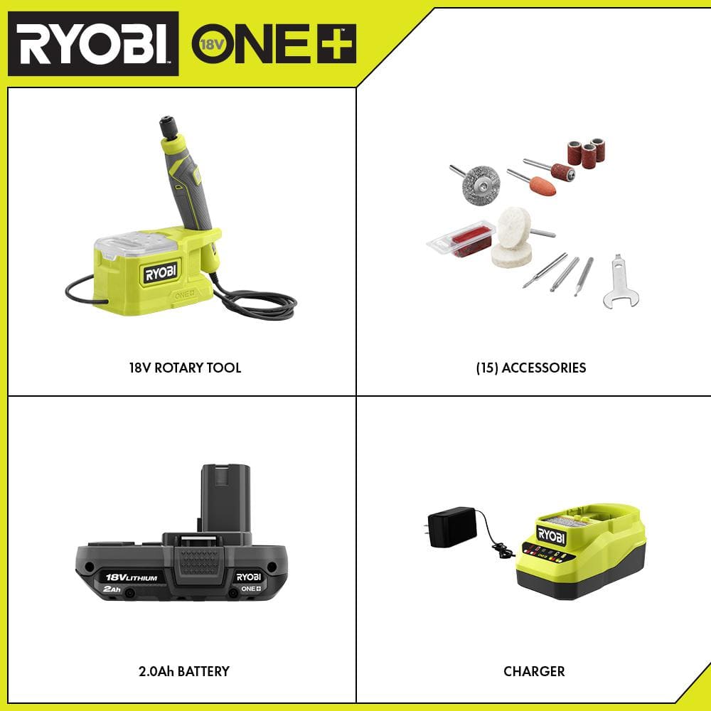RYOBI ONE+ 18V Cordless Precision Craft Rotary Tool Kit with 1.5 Ah Battery, Charger, and Rotary Tool 29-Piece Kit