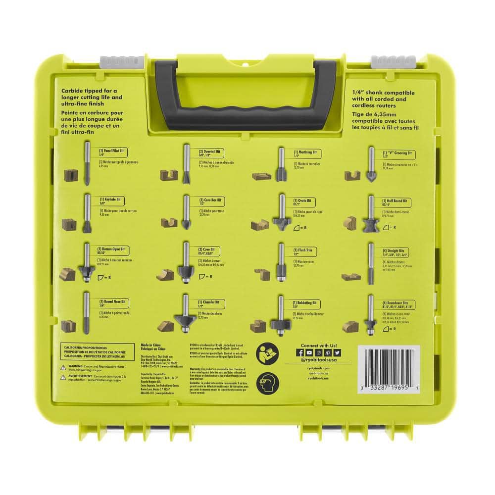RYOBI 24-Piece Router Bit Set with 15-Piece Shank Carbide Router Bit Set
