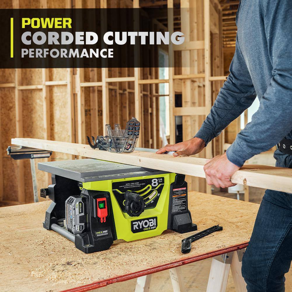 RYOBI ONE+ HP 18V Brushless Cordless 8-1/4 in. Compact Portable Jobsite Table Saw Kit with (4) 4.0 Ah Batteries and Charger