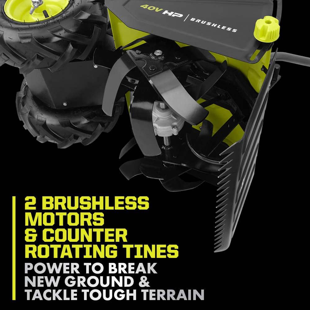 RYOBI 40V HP Brushless 18 in. Battery Powered Rear Tine Tiller with (2) 6.0 Ah Batteries and Charger
