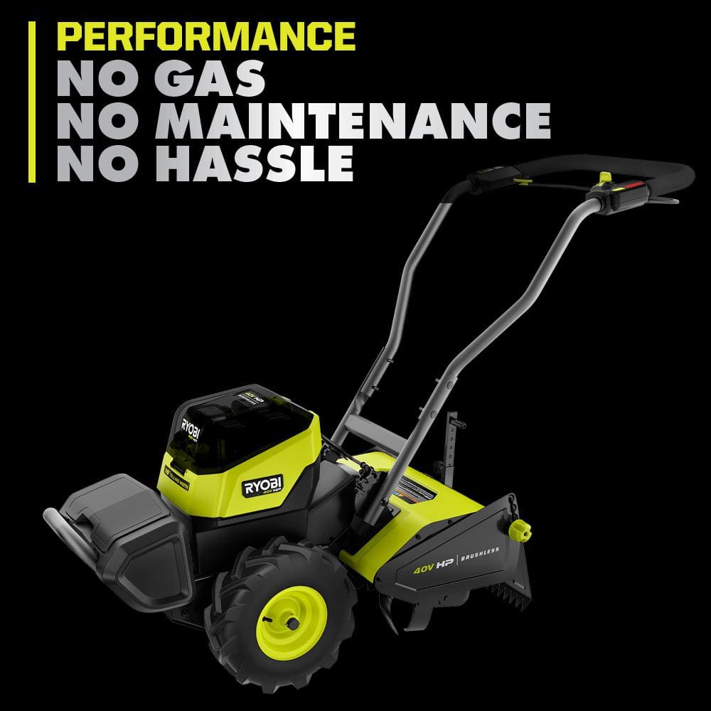 RYOBI 40V HP Brushless 18 in. Battery Powered Rear Tine Tiller with (2) 6.0 Ah Batteries and Charger
