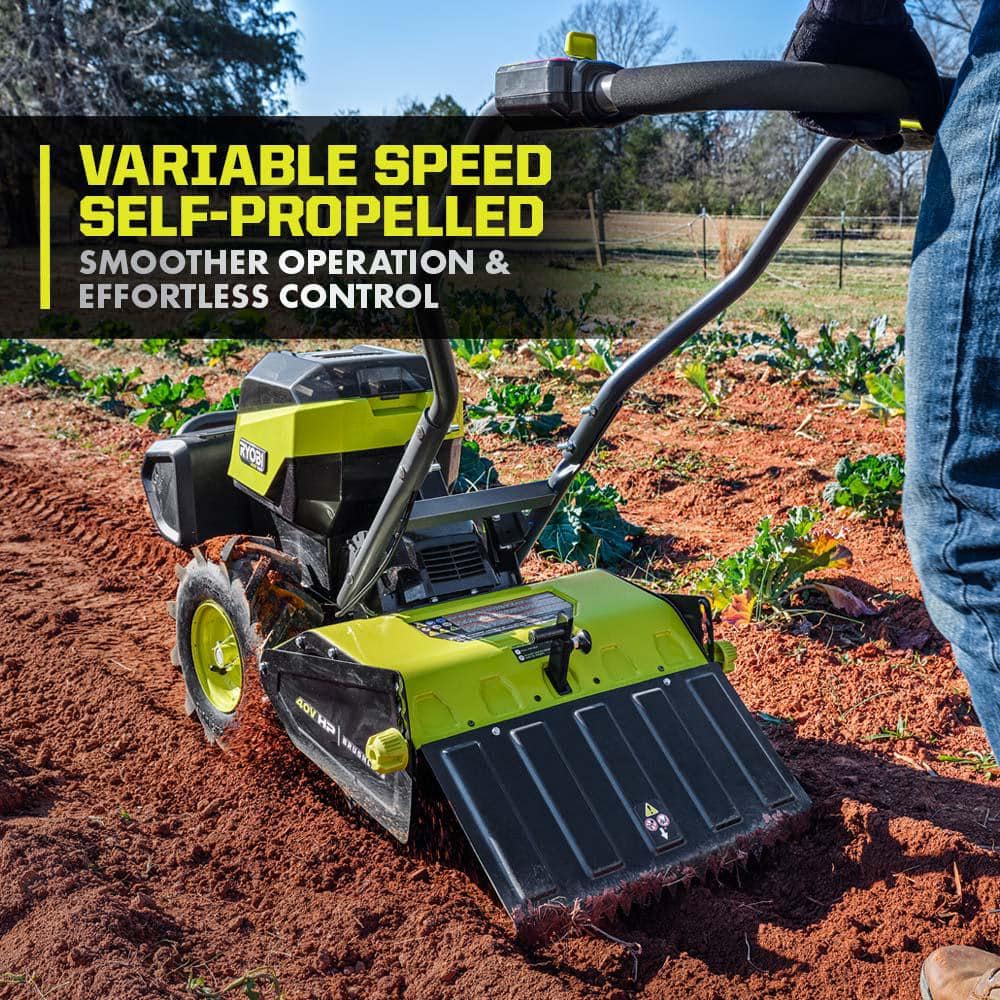 RYOBI 40V HP Brushless 18 in. Battery Powered Rear Tine Tiller with (2) 6.0 Ah Batteries and Charger