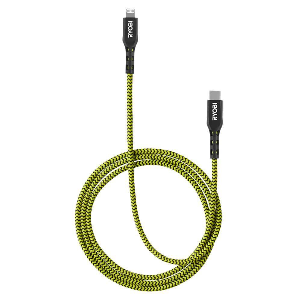 RYOBI 4 ft. Nylon Cable USB-C to Lightning
