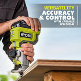 RYOBI ONE+ 18V Cordless Compact Fixed Base Router (Tool Only) with Shank Carbide Router Bit Set (15-Piece)