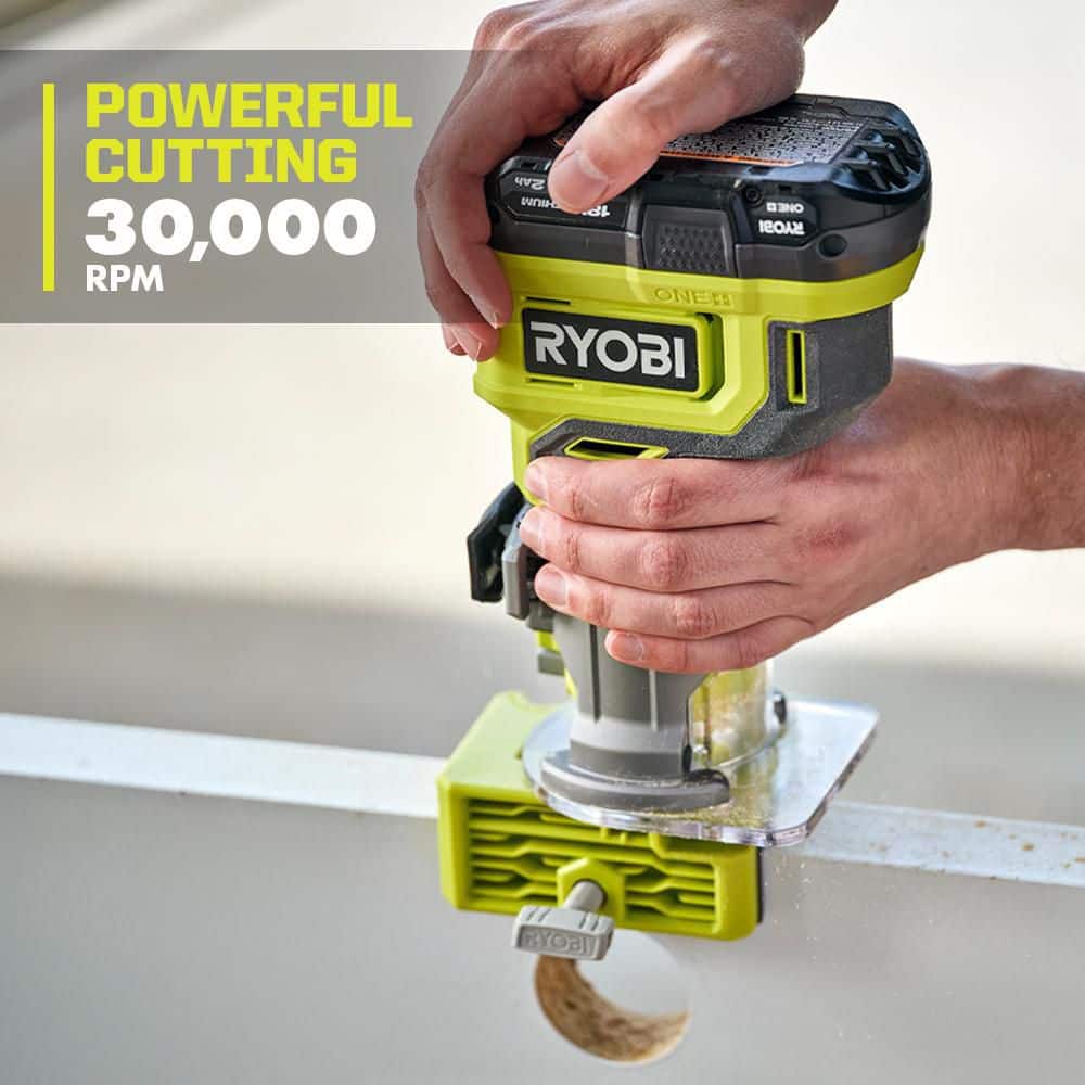 RYOBI ONE+ 18V Cordless Compact Fixed Base Router (Tool Only) with Shank Carbide Router Bit Set (15-Piece)