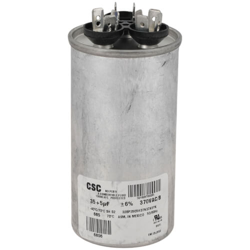 York S1-02423998700 capacitor - front view (Voltage: 370V; MFD: 35/5)