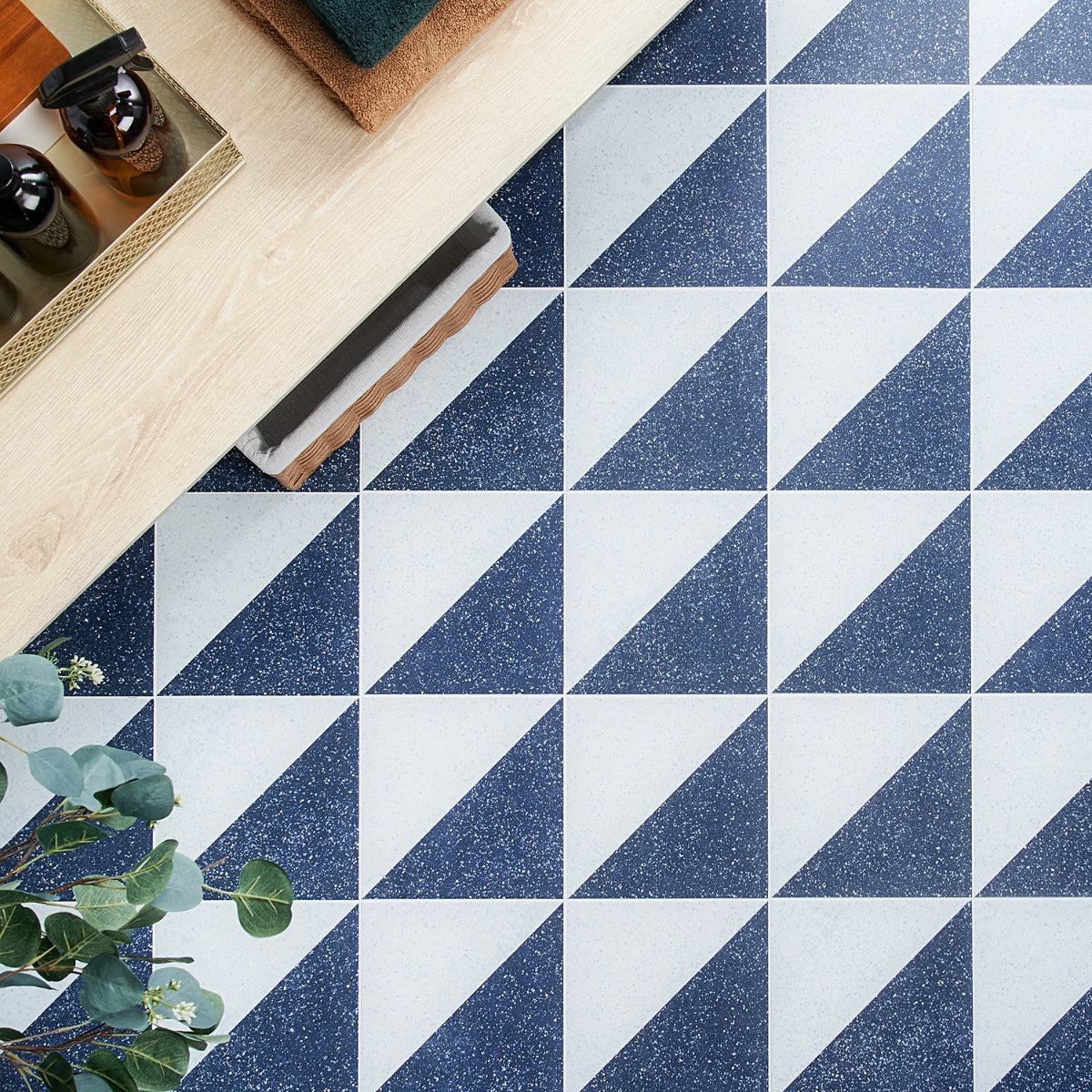 Art Geo Terrazzo Dos Blue 8x8 Matte Porcelain Tile by Elizabeth Sutton