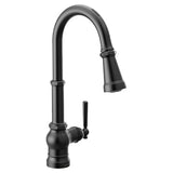 U by Moen Paterson Single-Handle Pull-Down Sprayer Smart Kitchen Faucet with Voice Control and PowerBoost, Matte Black